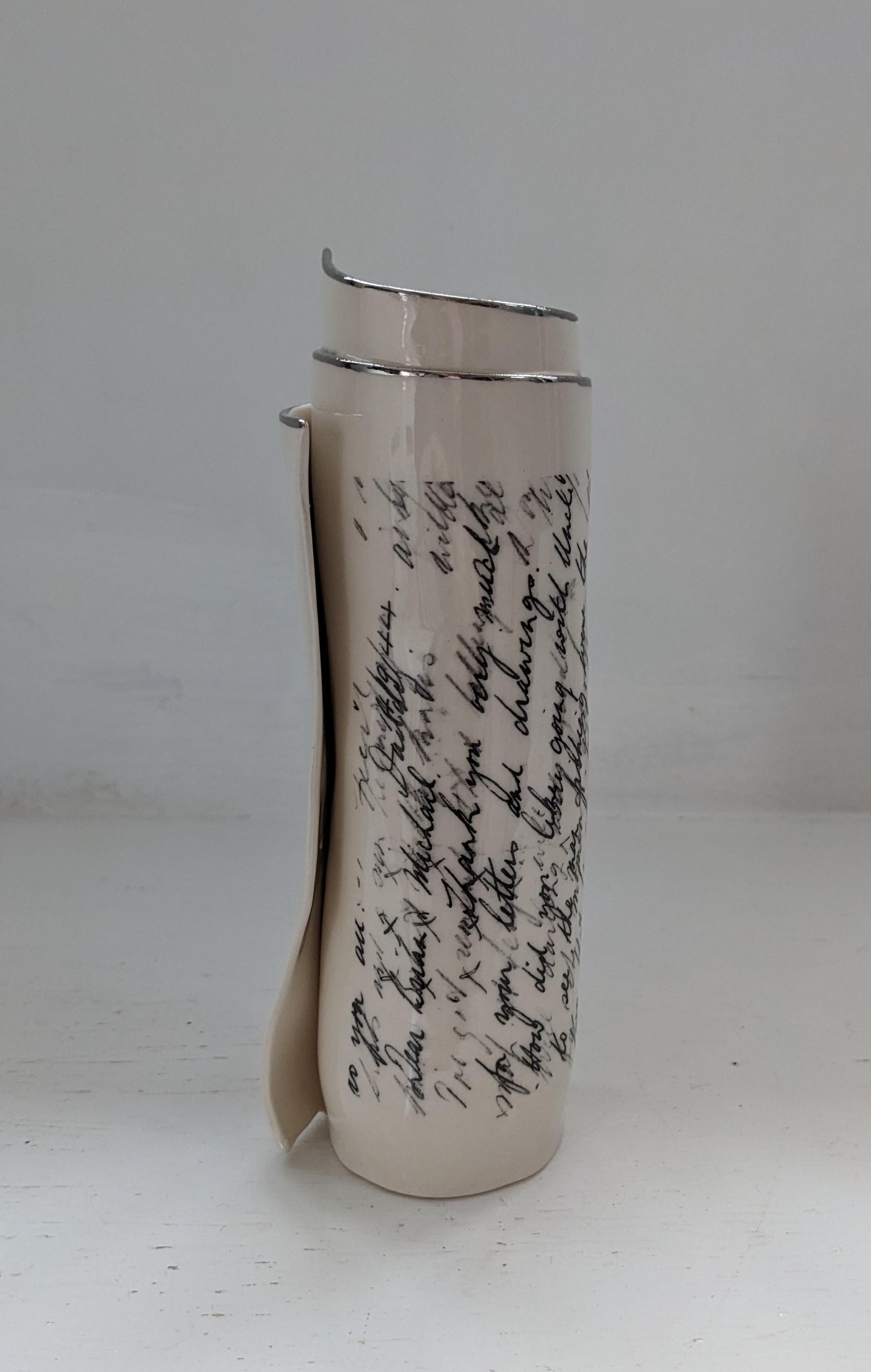 Large White Script Scroll Bud Vase