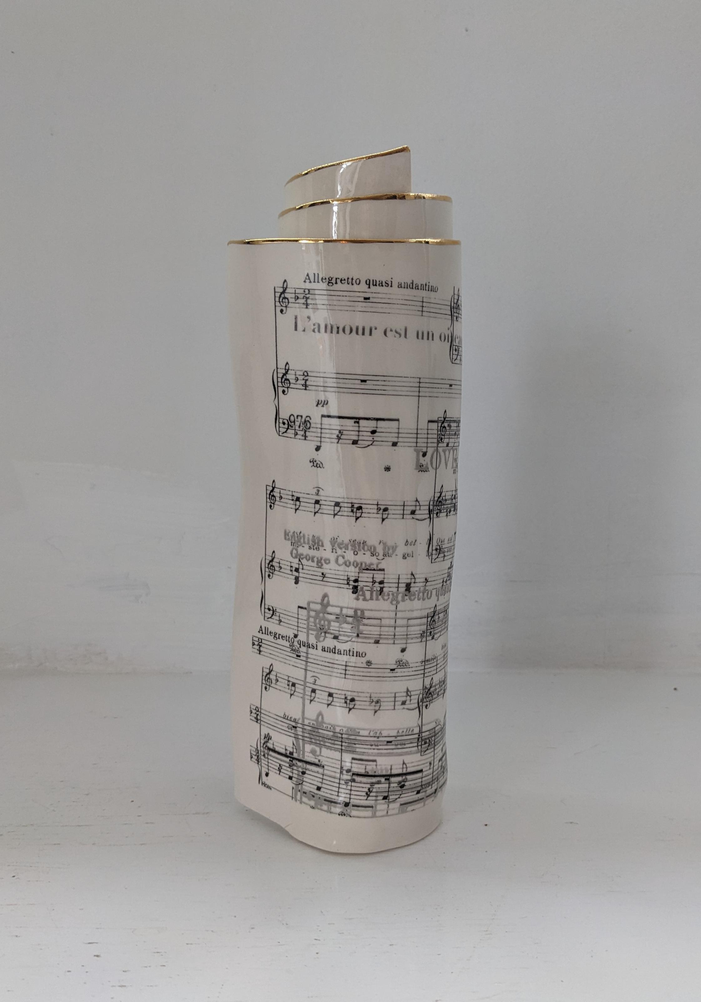 Extra Large White Music Scroll Bud Vase