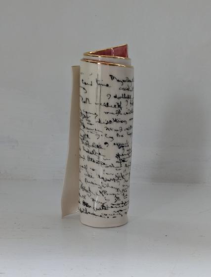 Medium Red Script Scroll Bud Vase