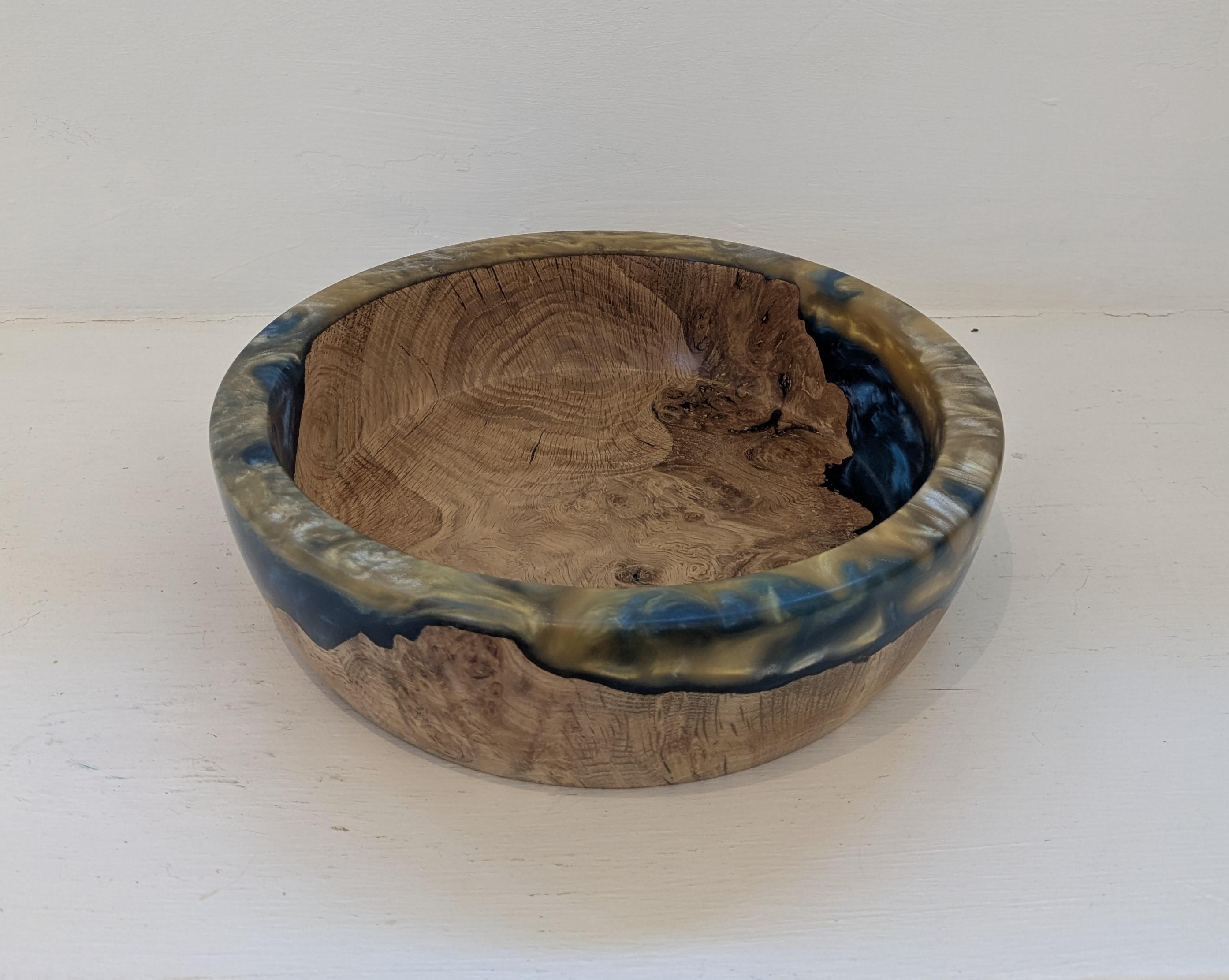 Brown Oak Burr and Resin Bowl