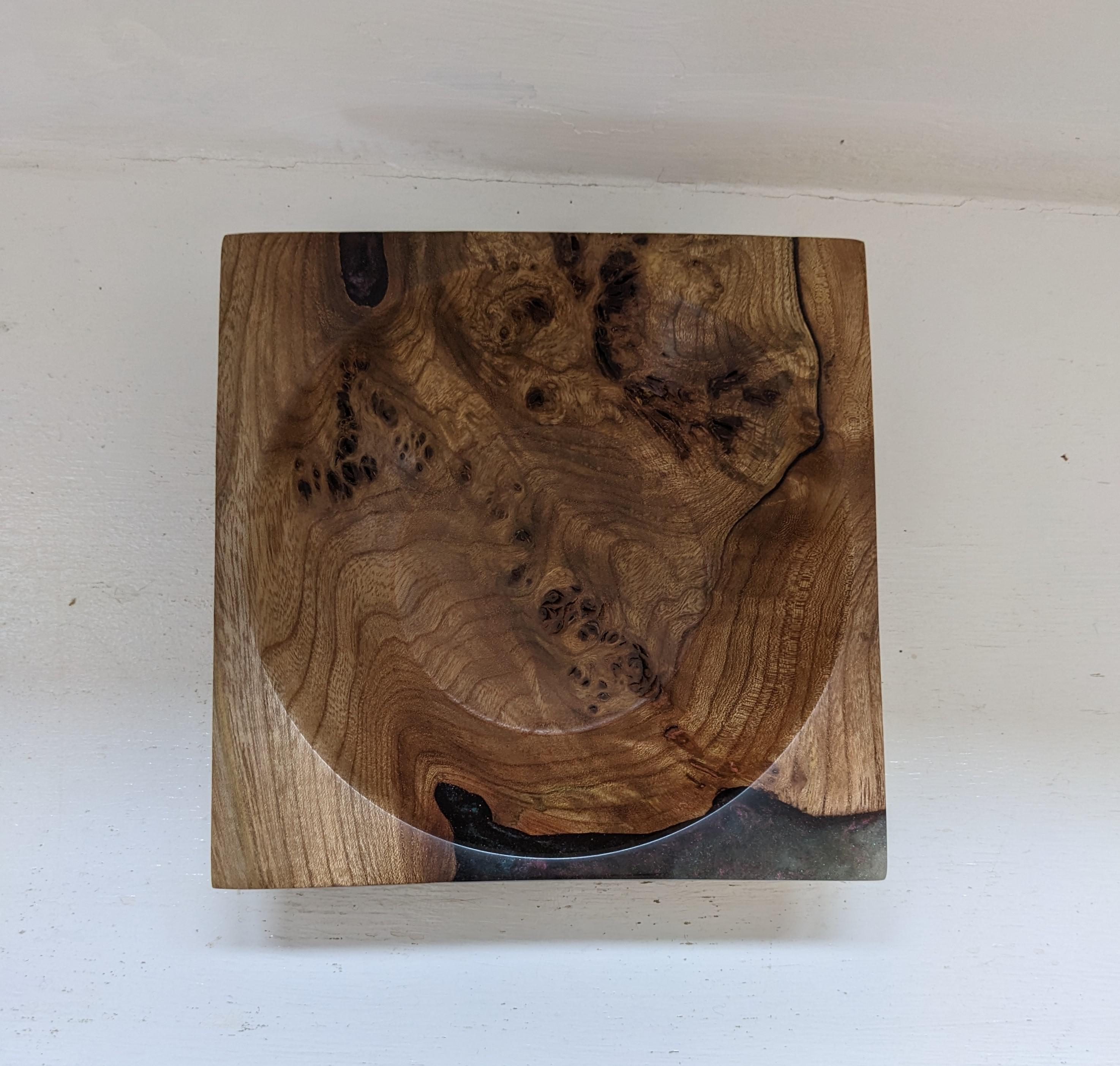 Elm Burr and Resin Square Bowl