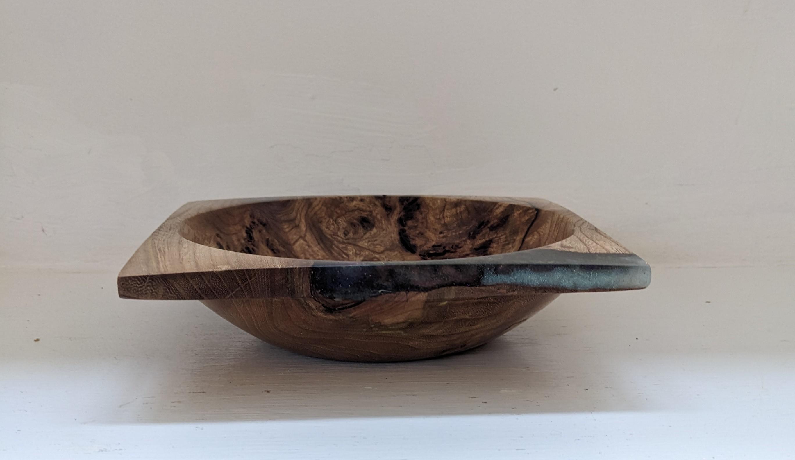 Elm Burr and Resin Square Bowl