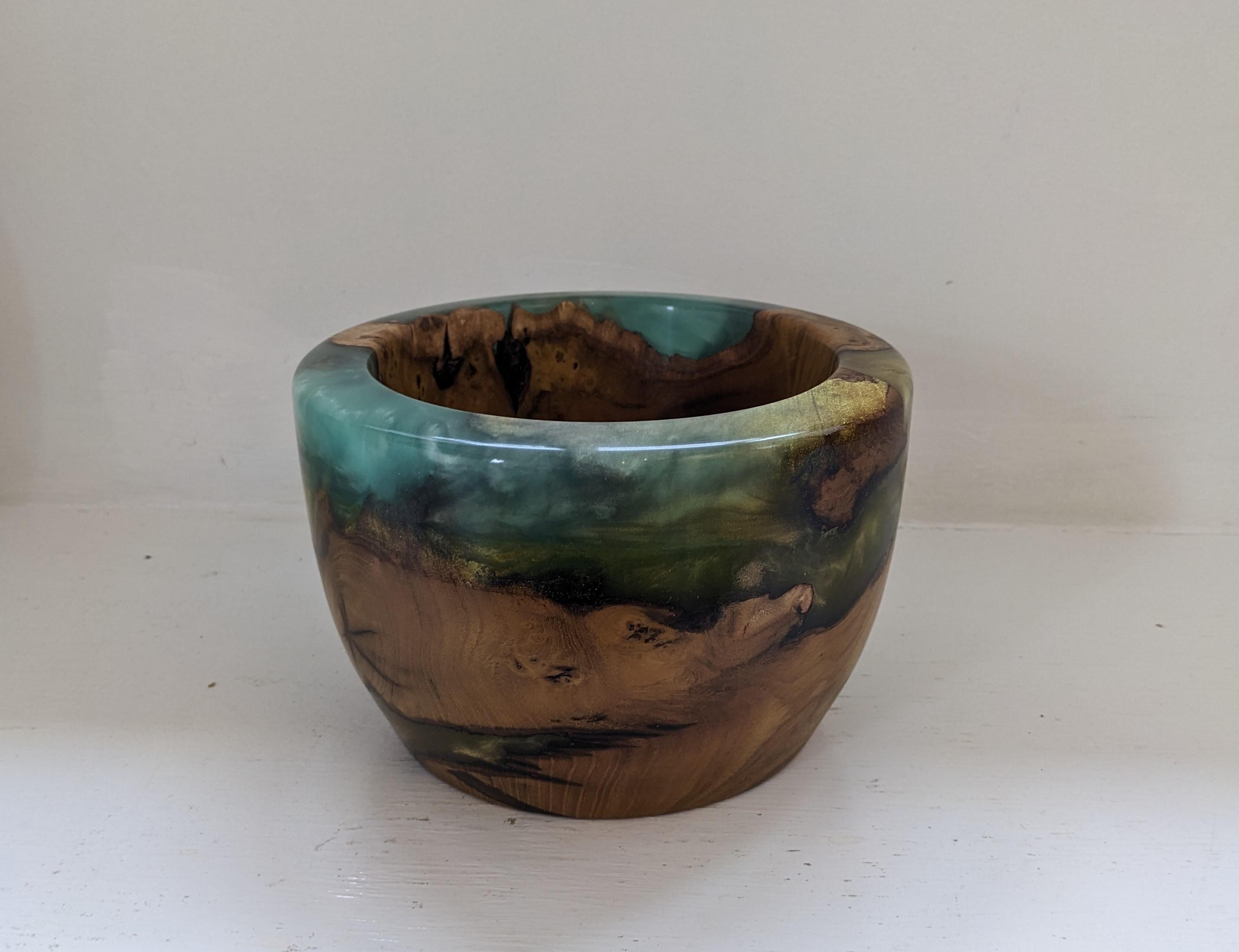 Mulberry Burr and Green Resin Bowl