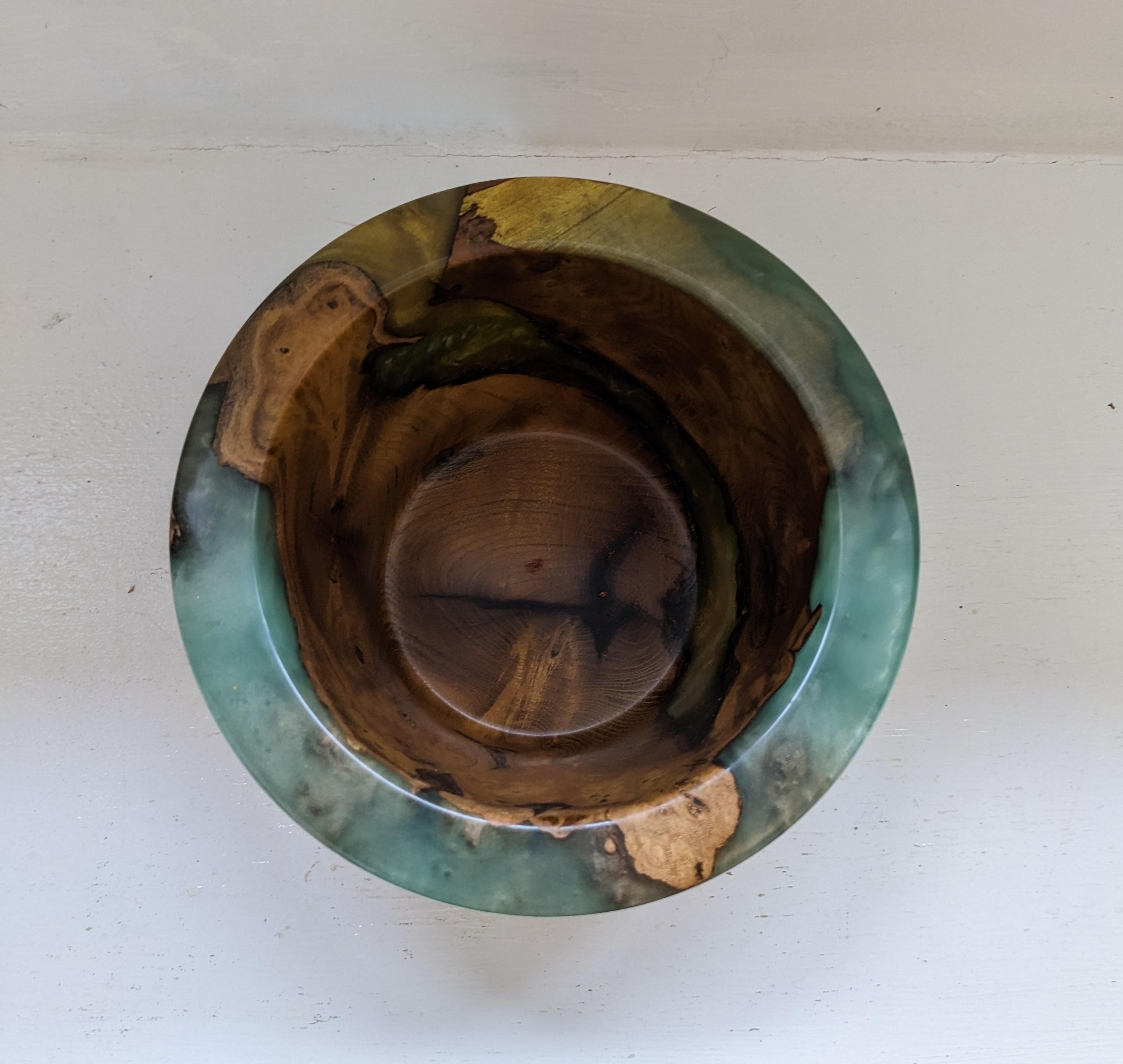 Mulberry Burr and Green Resin Bowl