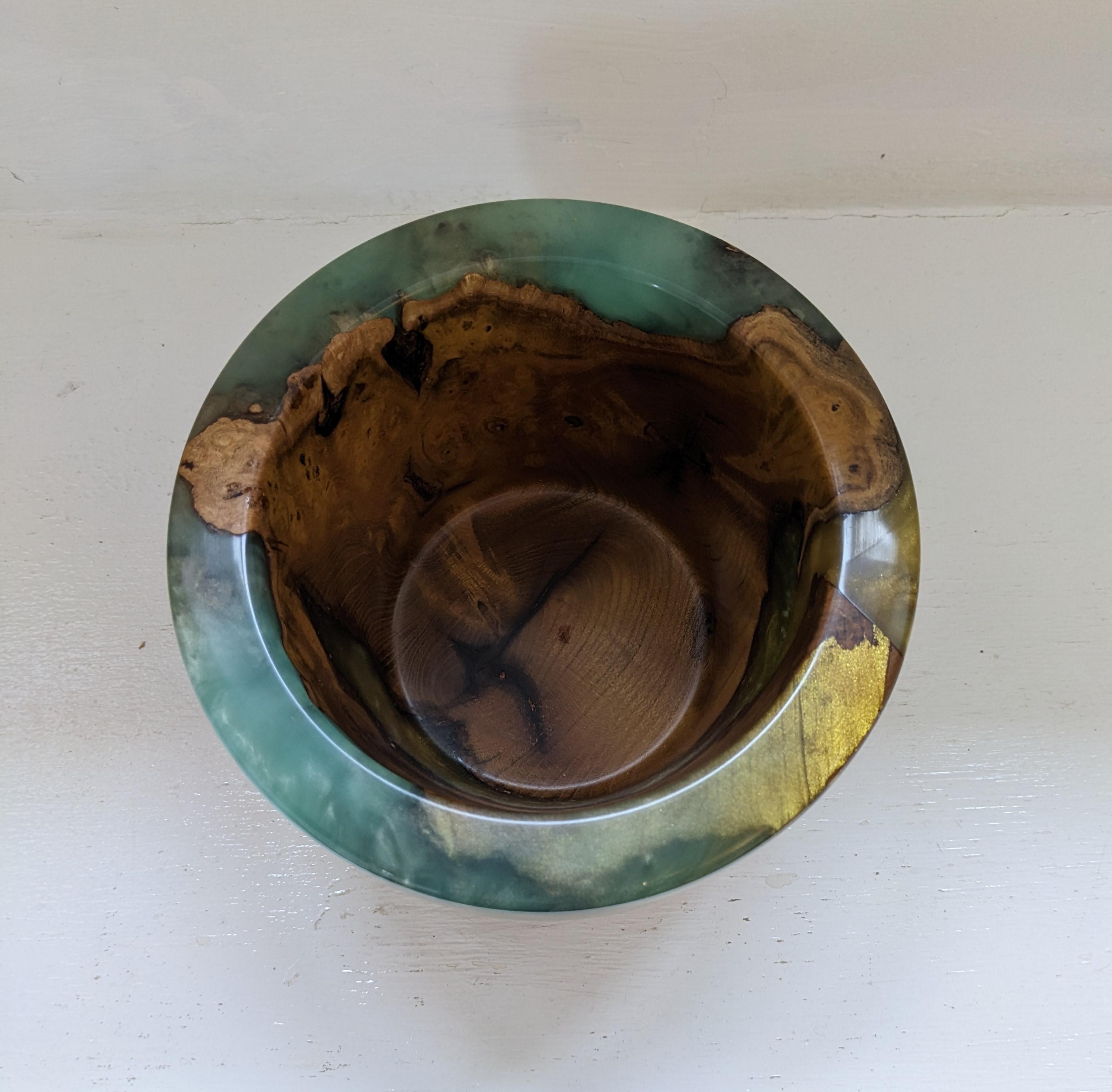 Mulberry Burr and Green Resin Bowl