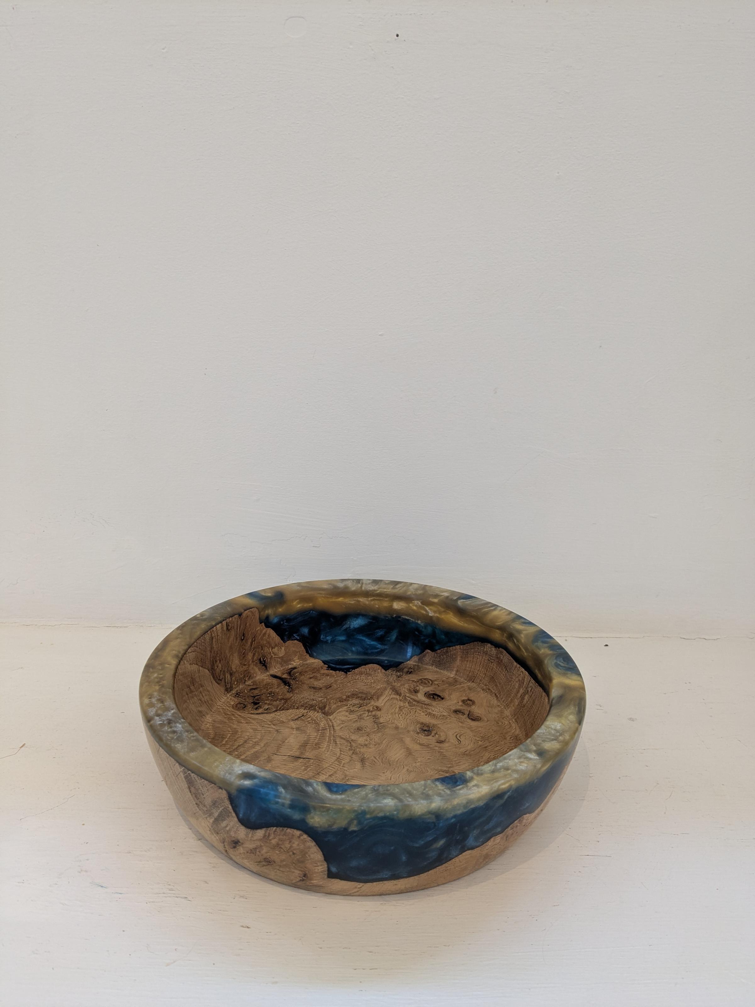 Brown Oak Burr and Resin Bowl