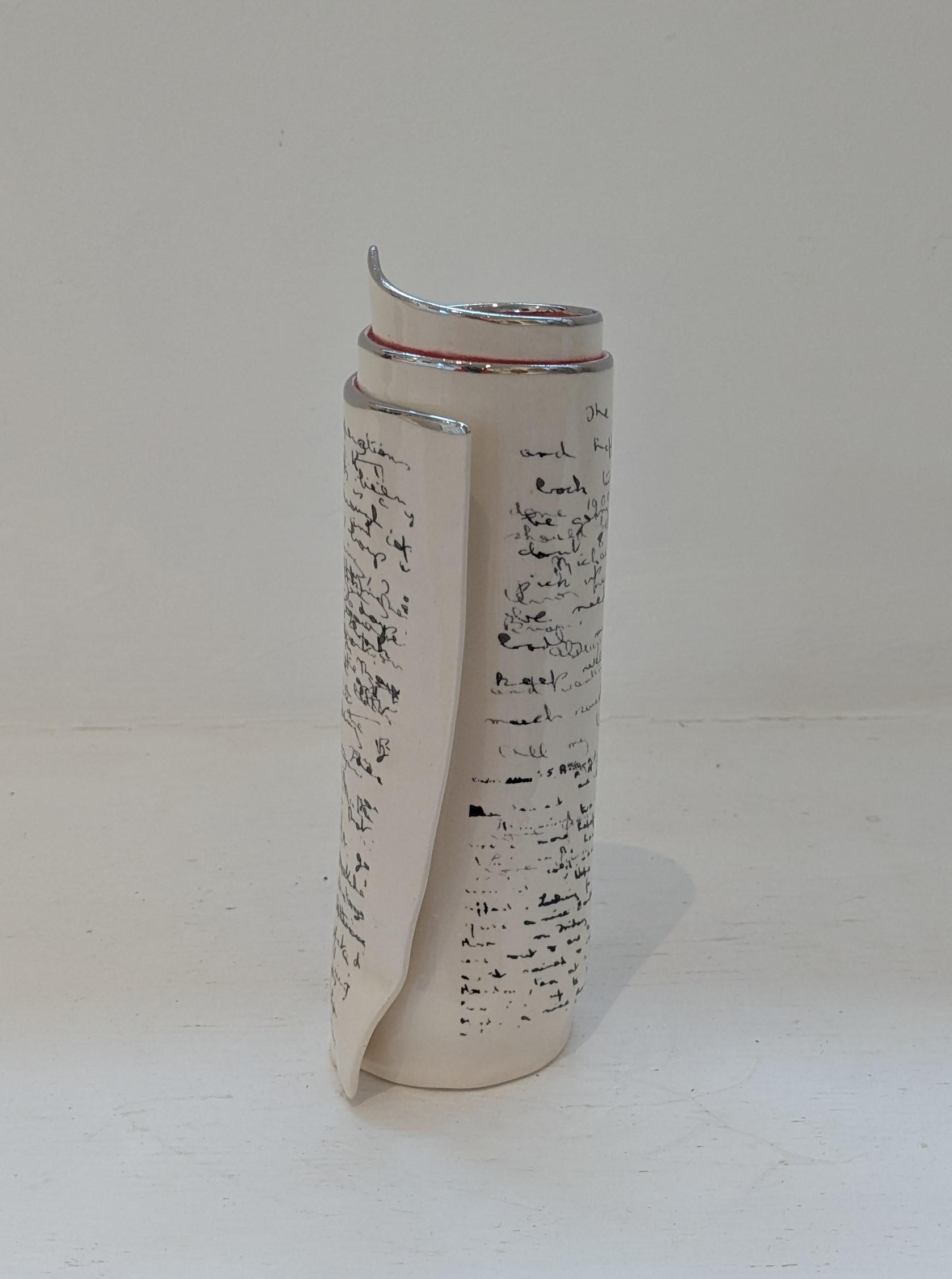 Large Red Script Scroll Bud Vase