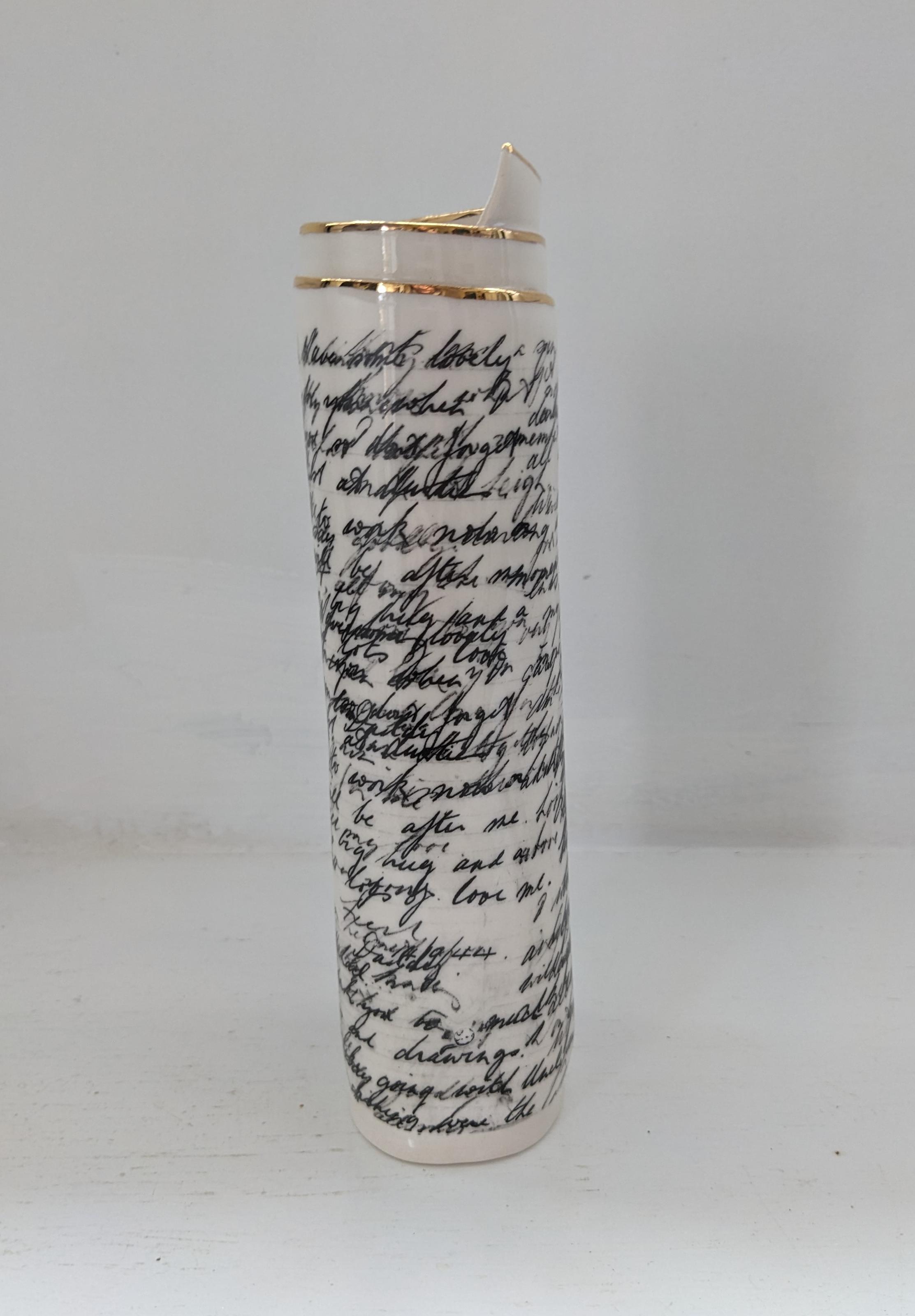 Extra Large White Script Scroll Bud Vase