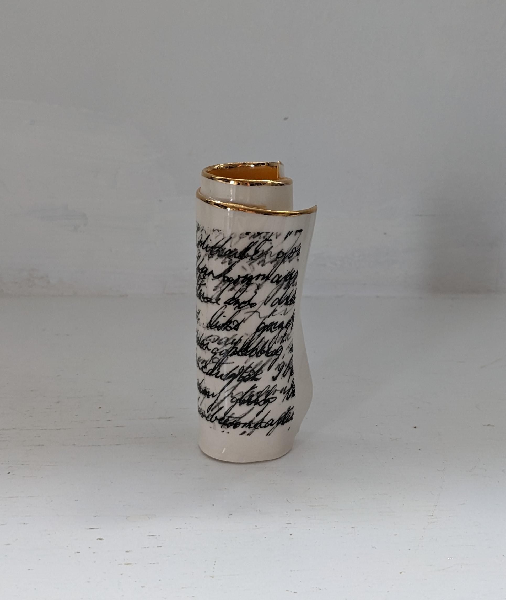 Small Orange Script Scroll Bud Vase