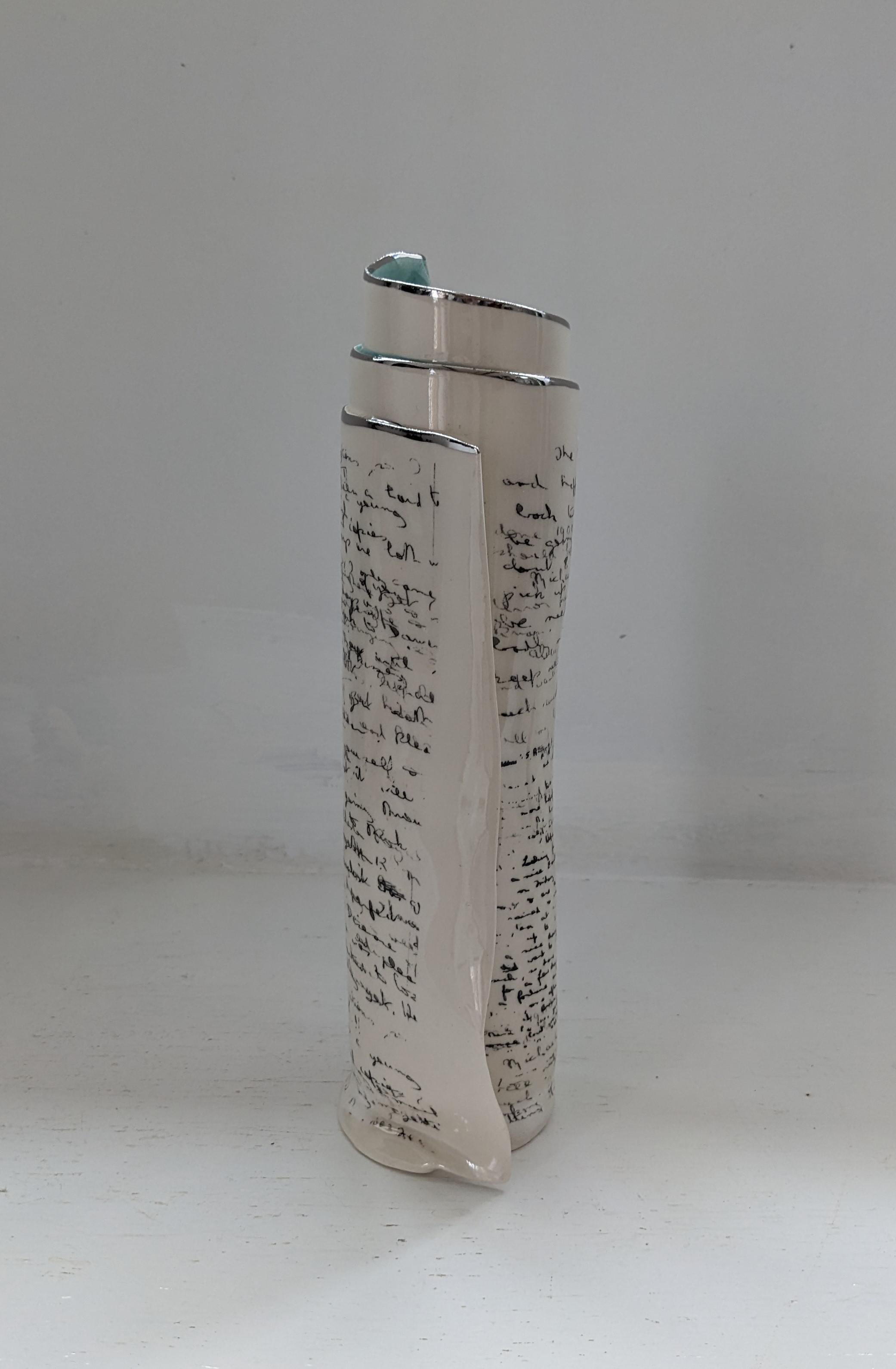 Extra Large Turquoise Script Scroll Bud Vase