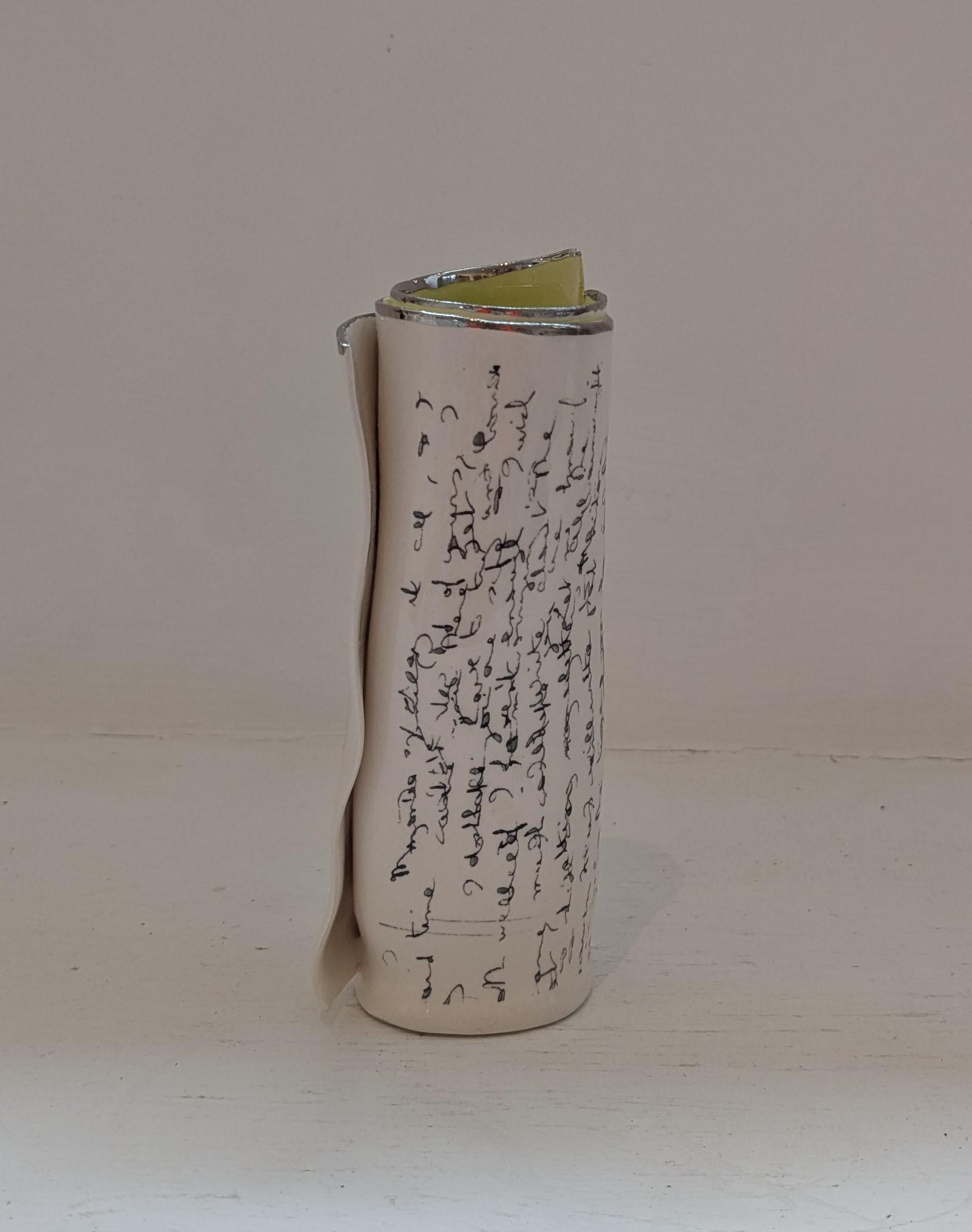 Medium Green Script Scroll Bud Vase