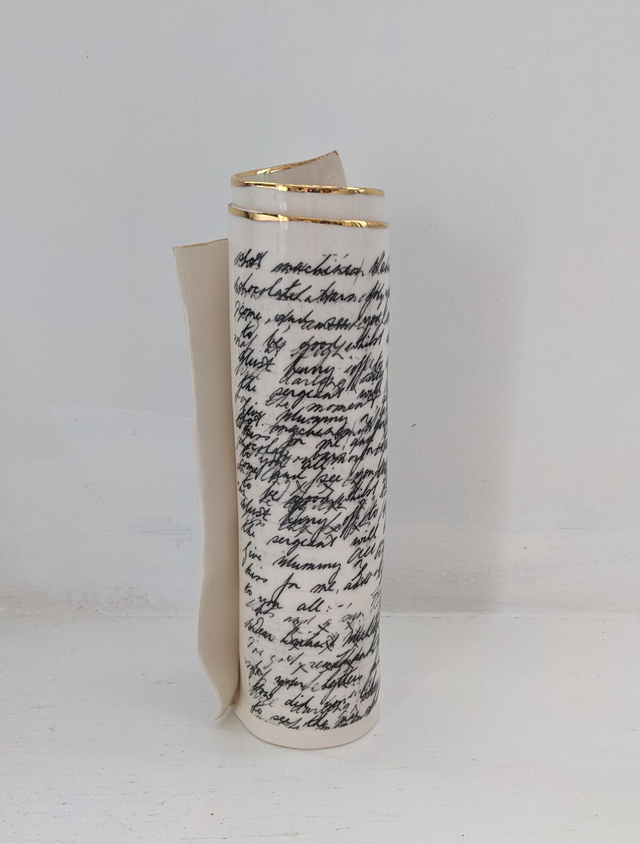 Extra Large White Script Scroll Bud Vase
