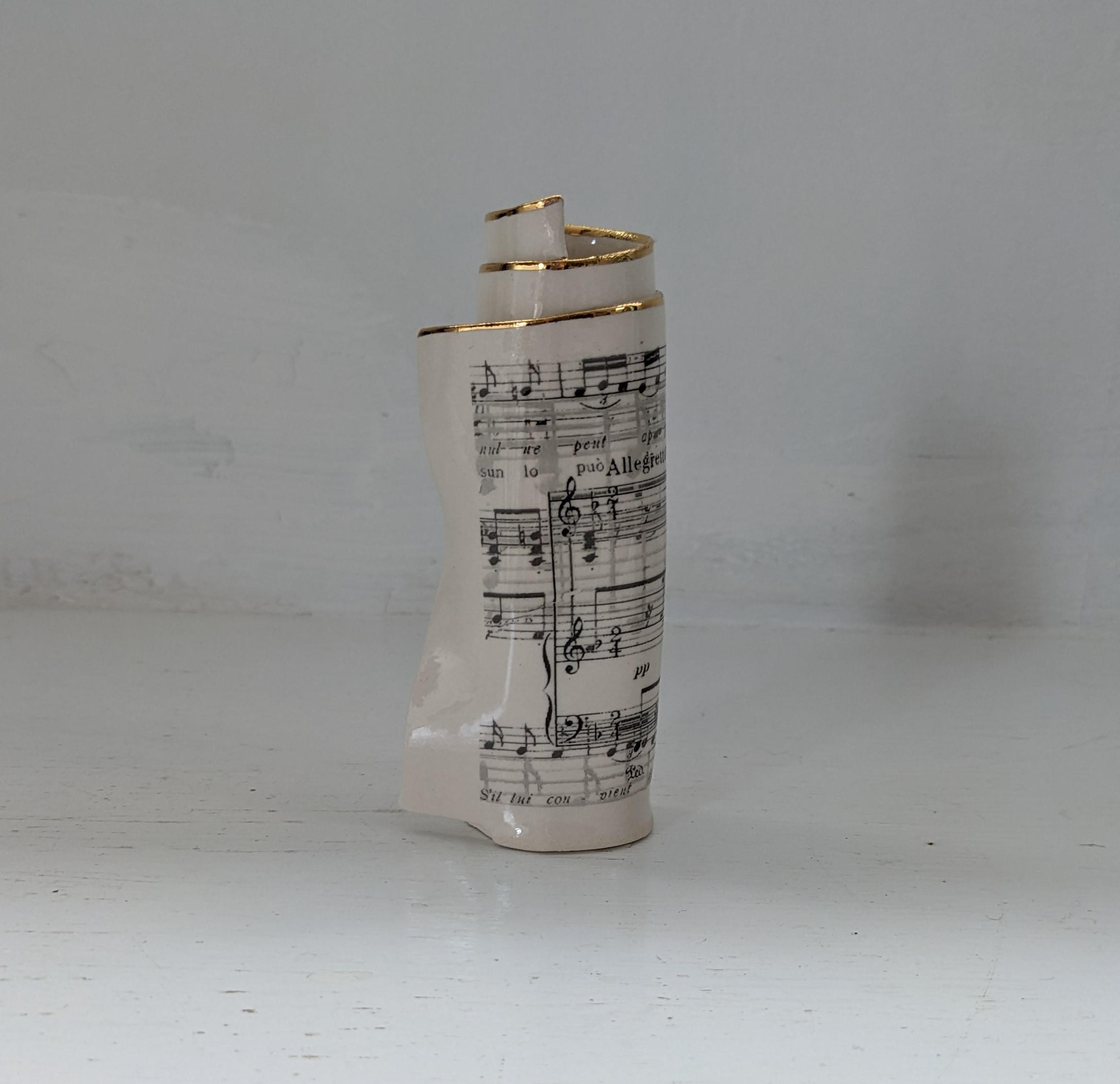 Small White Music Scroll Bud Vase