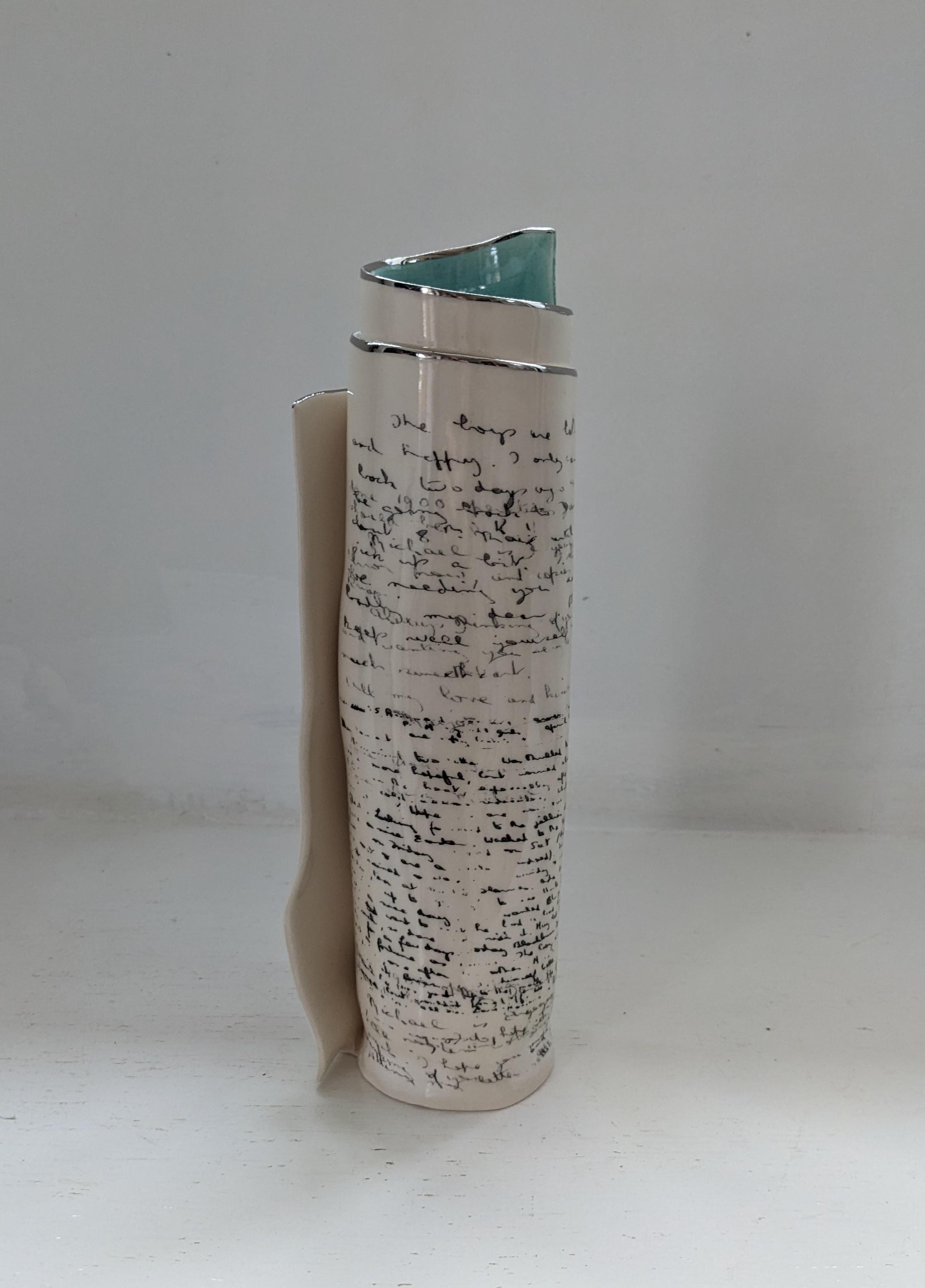 Extra Large Turquoise Script Scroll Bud Vase