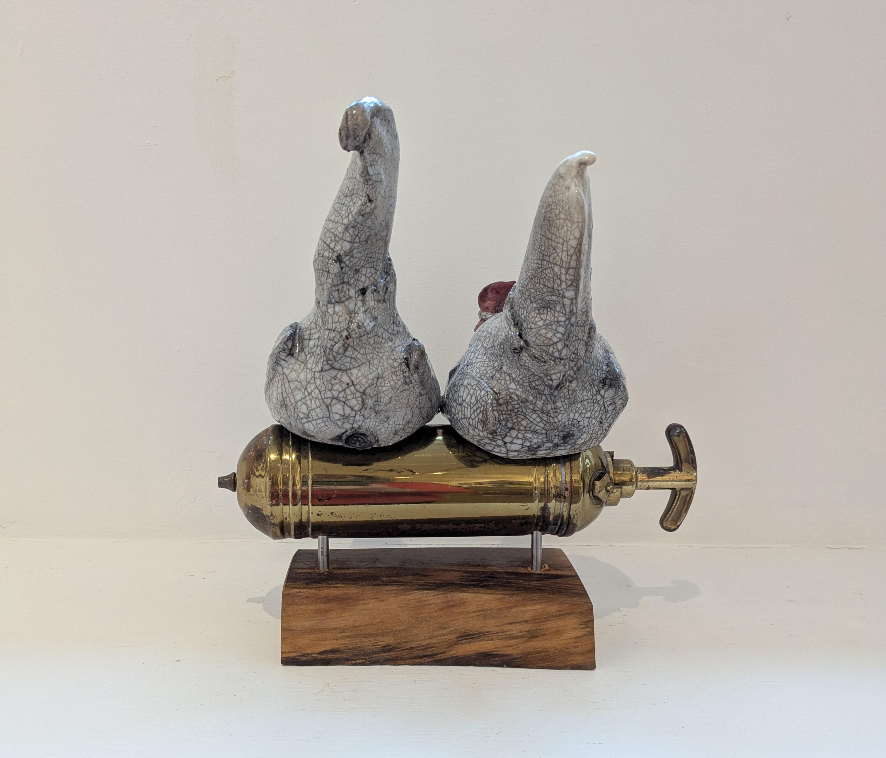 Double Chix on Antique Fire Extinguisher
