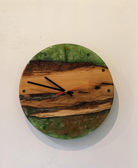 Yew and Green Resin Clock