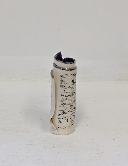 Small Purple Script Scroll Bud Vase
