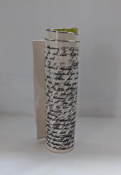 Extra Large Green Script Scroll Bud Vase