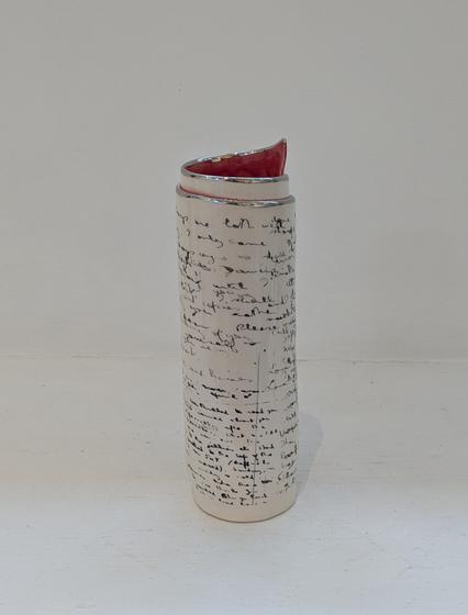 Large Red Script Scroll Bud Vase