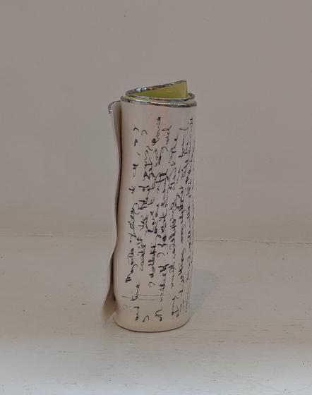 Medium Green Script Scroll Bud Vase