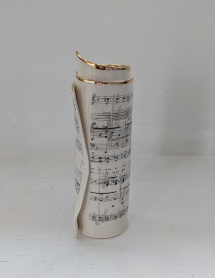 Large White Music Scroll Bud Vase