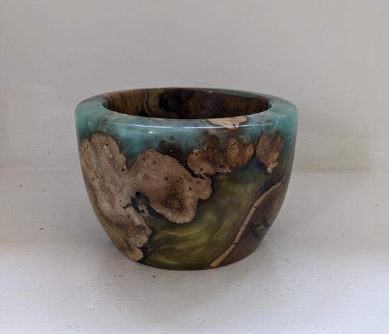 Mulberry Burr and Green Resin Bowl