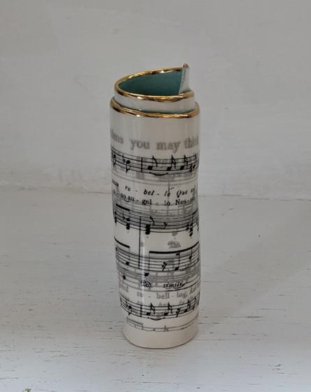 Small Turquoise Music Scroll Bud Vase